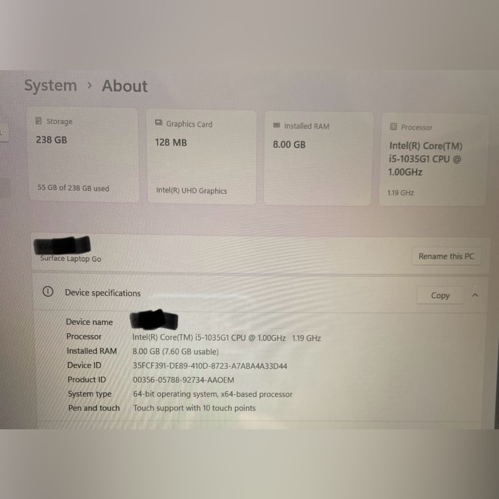 Microsoft Surface Laptop Go - Ice Blue, touchscreen, gently used. - Picture 12 of 16